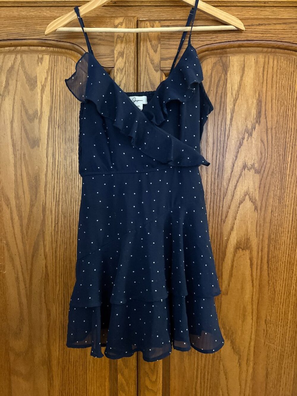 Japna Navy Polka Dot Ruffle Mini Dress